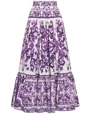 Dolce & Gabbana Maiolica Printed Cotton Long Skirt - Purple