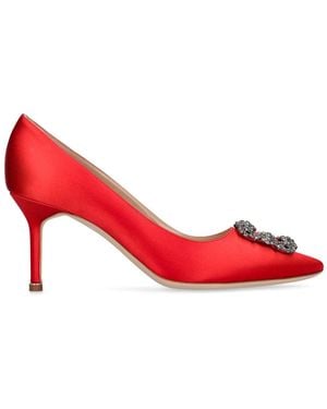 Manolo Blahnik 70mm Hohe Pumps Aus Spitze Und Satin "hangisi" - Rot