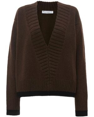 JW Anderson Wool Blend Knit V Neck Jumper - Brown