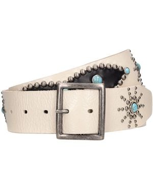 HTC 4Cm Wilshire Studded Leather Belt - White