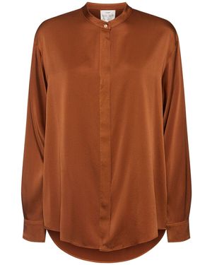 Forte Forte Stretch Silk Satin Mandarin Collar Shirt - ブラウン