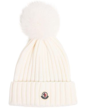 Moncler Damen Beaniemütze Aus Wolle Mit Logo - Weiß