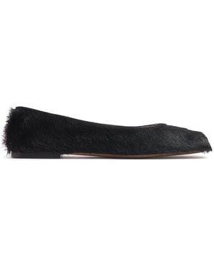 The Row Square Ballet Leather Flats - Black