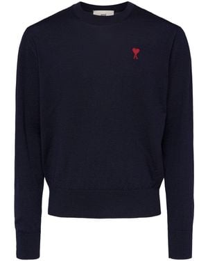 Ami Paris Strickpullover Aus Wolle Mit Logo - Blau