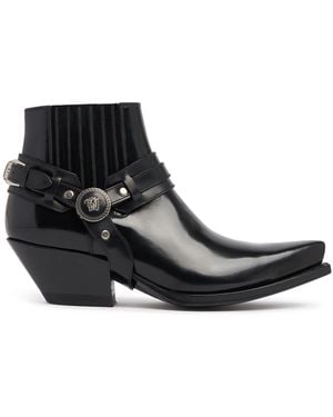 Versace 50mm Hohe Westernstiefel Aus Leder - Schwarz