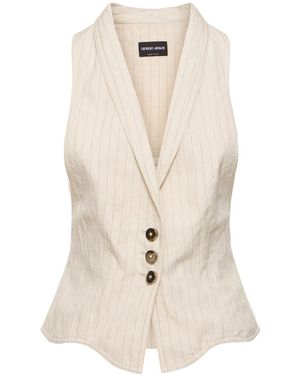 Giorgio Armani Cotton Blend Sleeveless Vest W/ Cutouts - White