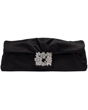 Roger Vivier Long Bouquet Strass Satin Clutch - Black