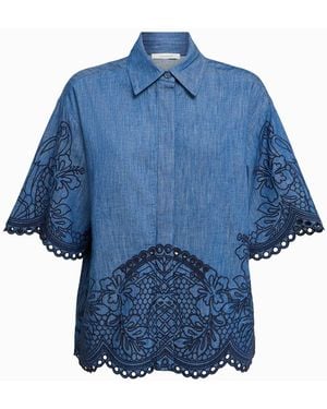 Zimmermann Coco Embroidered Denim Shirt - Blue