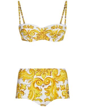 Dolce & Gabbana Balconette-Bikini Mit Panty Majolika-Print - Gelb