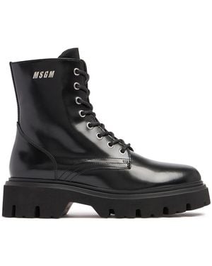 MSGM 40mm Combat Leather Boots - Black