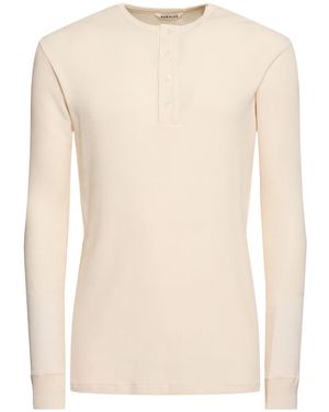AURALEE Henly Neck Organic Cotton Rib T-Shirt - Natural