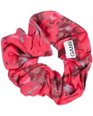 Ganni Printed Satin Scrunchie - Pink