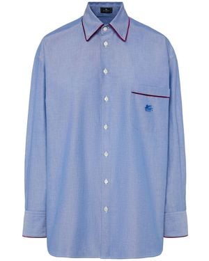 Etro Hemd Aus Baumwollpopeline Mit Kontrastborte - Blau