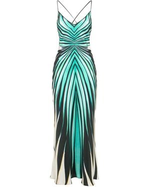 Roberto Cavalli Damen Bedrucktes Midikleid Aus Seidentwill „Ray Of Sea“ - Blau