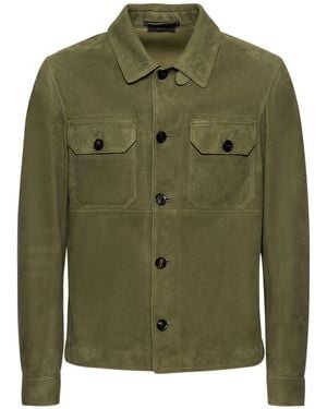 Tom Ford Blouson aus Veloursleder mit Lederbesatz - Grün