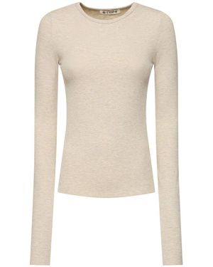 ÉTERNE Fitted Viscose Blend Long Sleeve Top - Natural