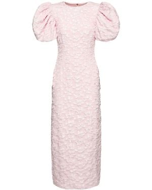 ROTATE BIRGER CHRISTENSEN Jacquard Puff Sleeve Midi Dress - Pink