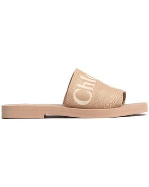 Chloé Damen 10Mm Flache Schuhe Aus Leinen „Woody“ - Braun