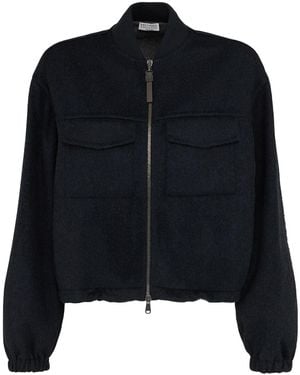 Brunello Cucinelli Collarless Cashmere Short Jacket - Black