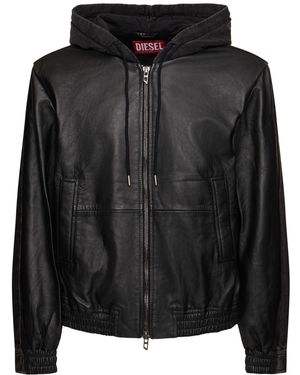 DIESEL Herren Bikerjacke Aus Leder Und Denim - Schwarz