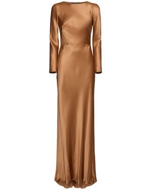 Alberta Ferretti サテンロングドレス - ブラウン