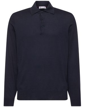 Brunello Cucinelli 長袖コットンポロシャツ - ブルー