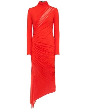 Mugler 長袖メッシュミディドレス - レッド