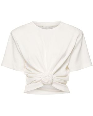 Magda Butrym Jersey Draped Top W/ Rose Detail - White