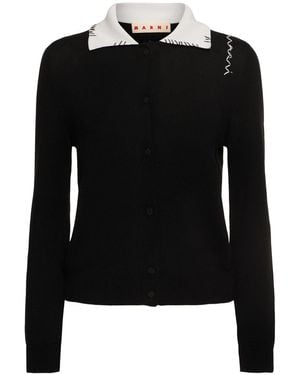 Marni Damen Cardigan Mit Kontrastkragen - Schwarz