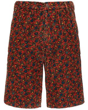 ERL Unisex Printed Woven Corduroy Shorts - Red