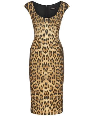 Roberto Cavalli Printed Scuba Jersey Midi Dress - Metallic