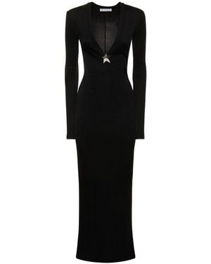 Area Viscose V Neck Long Dress W/ Star Stud - Black