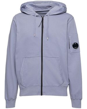 C.P. Company Light Fleece Full Zip Hooded Sweatshirt - Blue