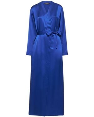 La Perla Long Satin Silk Robe - Blue