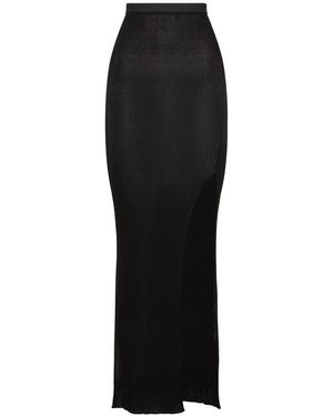 Petar Petrov Silk Rib Knit High Slit Long Skirt - Black