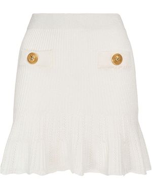 Balmain ビスコースニットミニフレアスカート - ホワイト