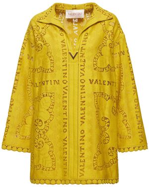 Valentino V Logo コットンギピュールレースシャツドレス - イエロー