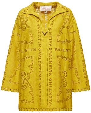 Valentino Hemdkleid Aus Baumwoll-guipurespitze - Gelb
