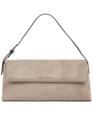 Brunello Cucinelli Softy ベロアショルダーバッグ - ナチュラル