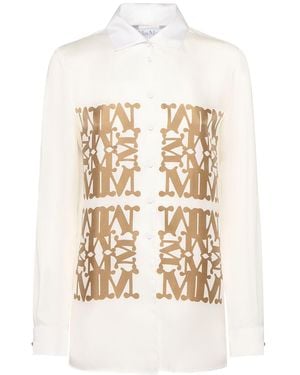 Max Mara Silk Logo Print Shirt - White