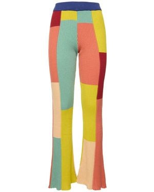 The Elder Statesman Colour Block Flared Cotton Trousers - Multicolour