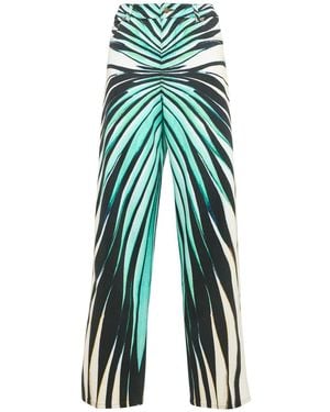 Roberto Cavalli Damen Stretch-Hose Aus Baumwolle Mit Druck „Ray Of Sea“ - Blau