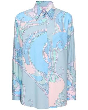 Emilio Pucci Hemd Aus Popeline Mit Druck - Blau