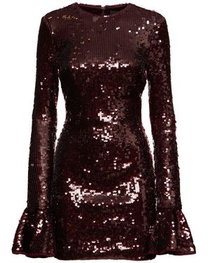 ROTATE BIRGER CHRISTENSEN Sequined Long Sleeve Mini Dress - Purple