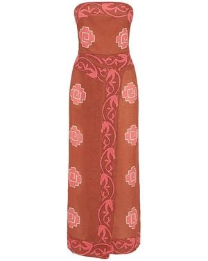 Johanna Ortiz Linen Ancient Strapless Midi Dress - Red