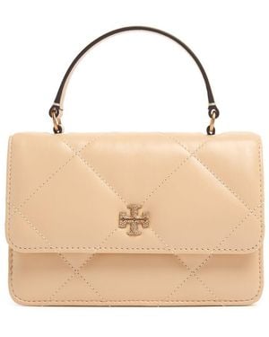 Tory Burch Mini Kira Pavé Logo Diamond Quilted Bag - Natural