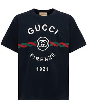 Gucci コットンジャージー " Firenze 1921" Tシャツ, ブルー, ウェア