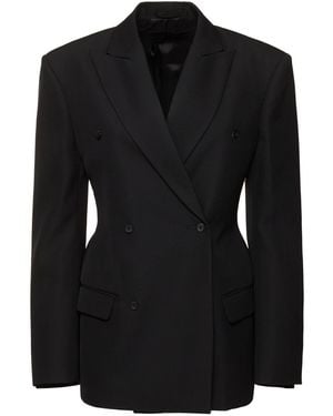 Carven Double Breast Grain De Poudre Blazer - Black