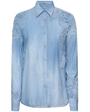 Ermanno Scervino Hemd Aus Viskose Mit Stickerei - Blau