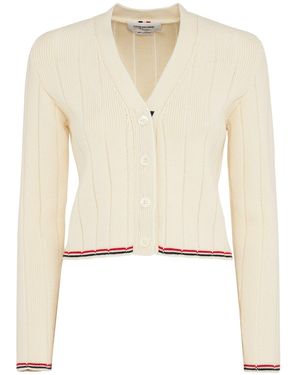 Thom Browne Needle Rib Wool V-Neck Cardigan - Natural